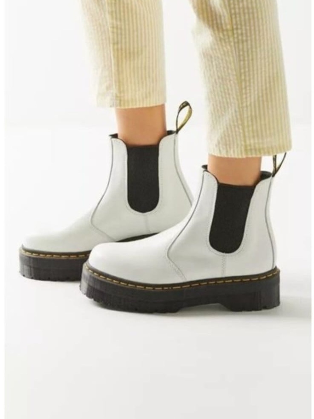 Dr. Martens White Chelsea Platform Boots with Black Elastic